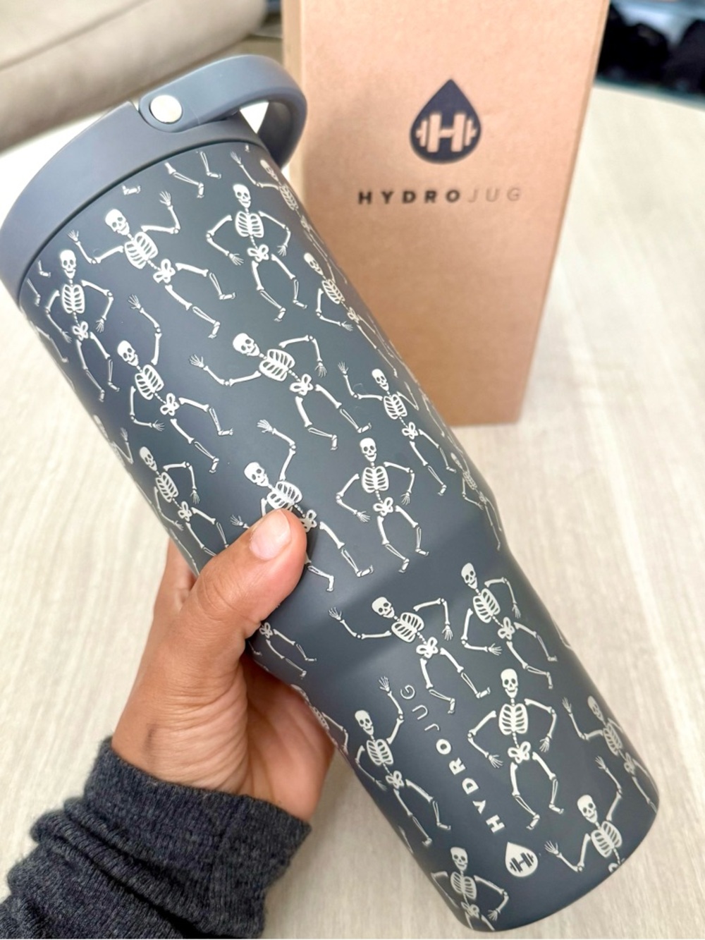 HydroJug Gray Tumbler with White Skeleton Pattern